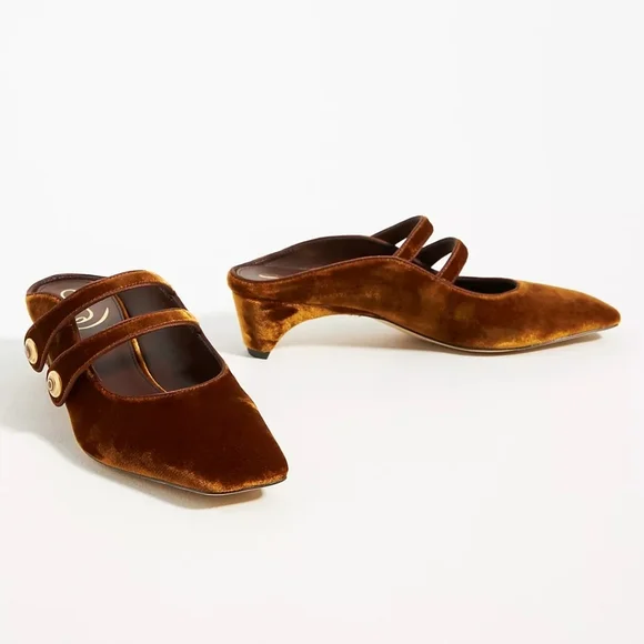 Sam Edelman McKenna Mary Jane Mule Heels Bronze Brown Velvet Size 7 New NWT - Picture 1 of 8